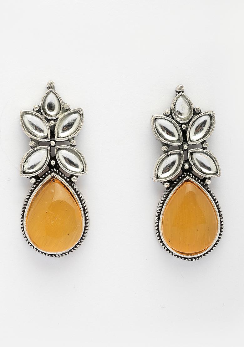 Yellow Artificial Stones Silver Plated Drop Earrings