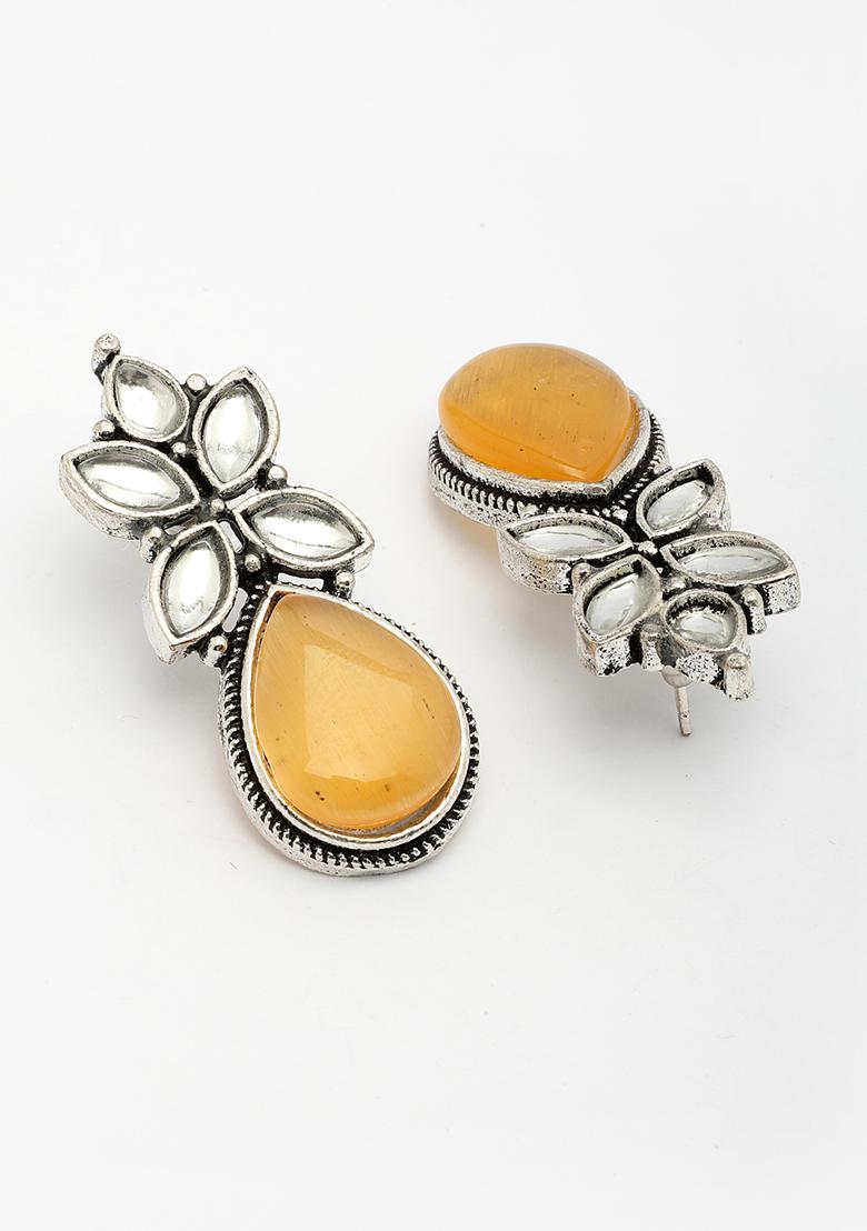 Yellow Artificial Stones Silver Plated Drop Earrings