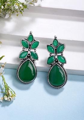 Green Artificial Stones Silver Plated Drop Earrings