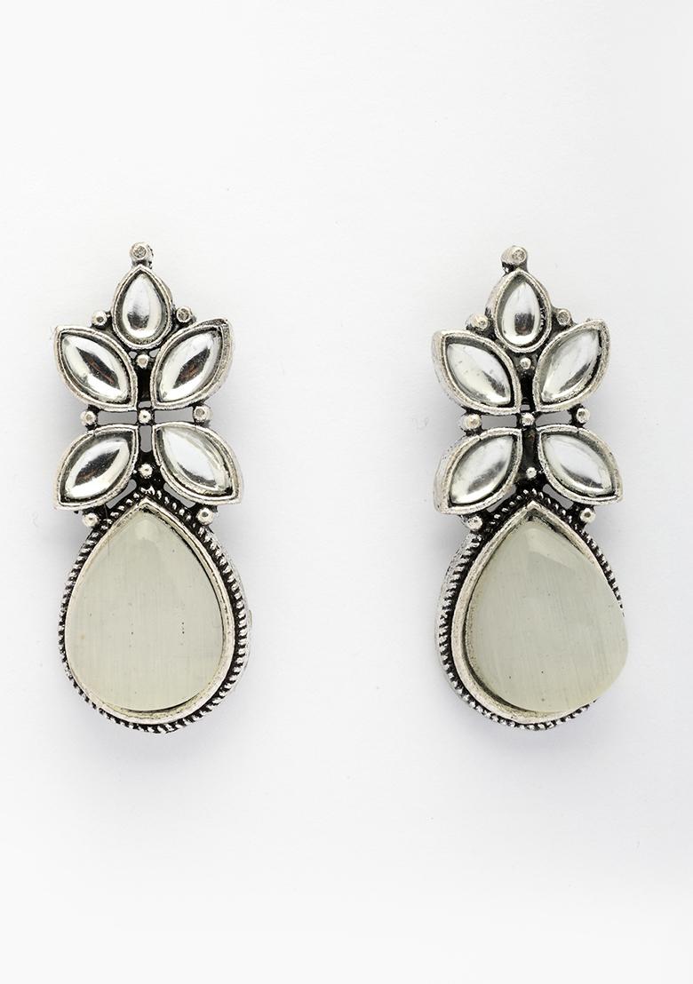White Artificial Stones Silver Plated Drop Earrings