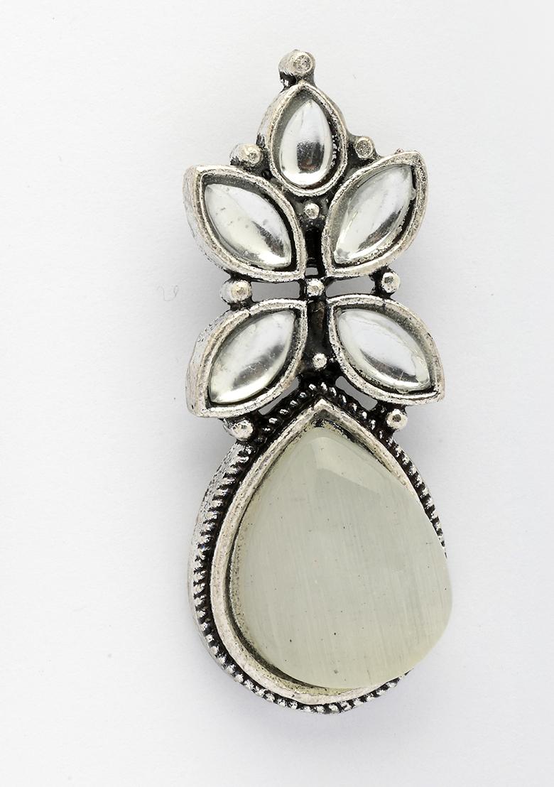 White Artificial Stones Silver Plated Drop Earrings