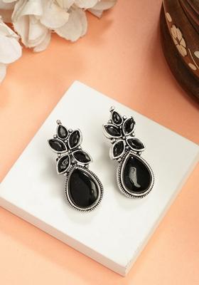 Black Artificial Stones Silver Plated Drop Earrings