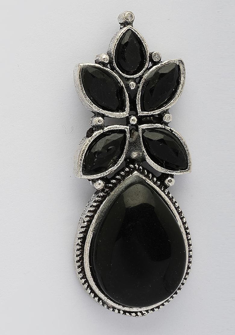 Black Artificial Stones Silver Plated Drop Earrings
