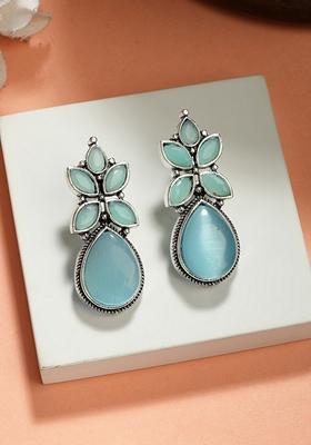 Blue Artificial Stones Silver Plated Drop Earrings