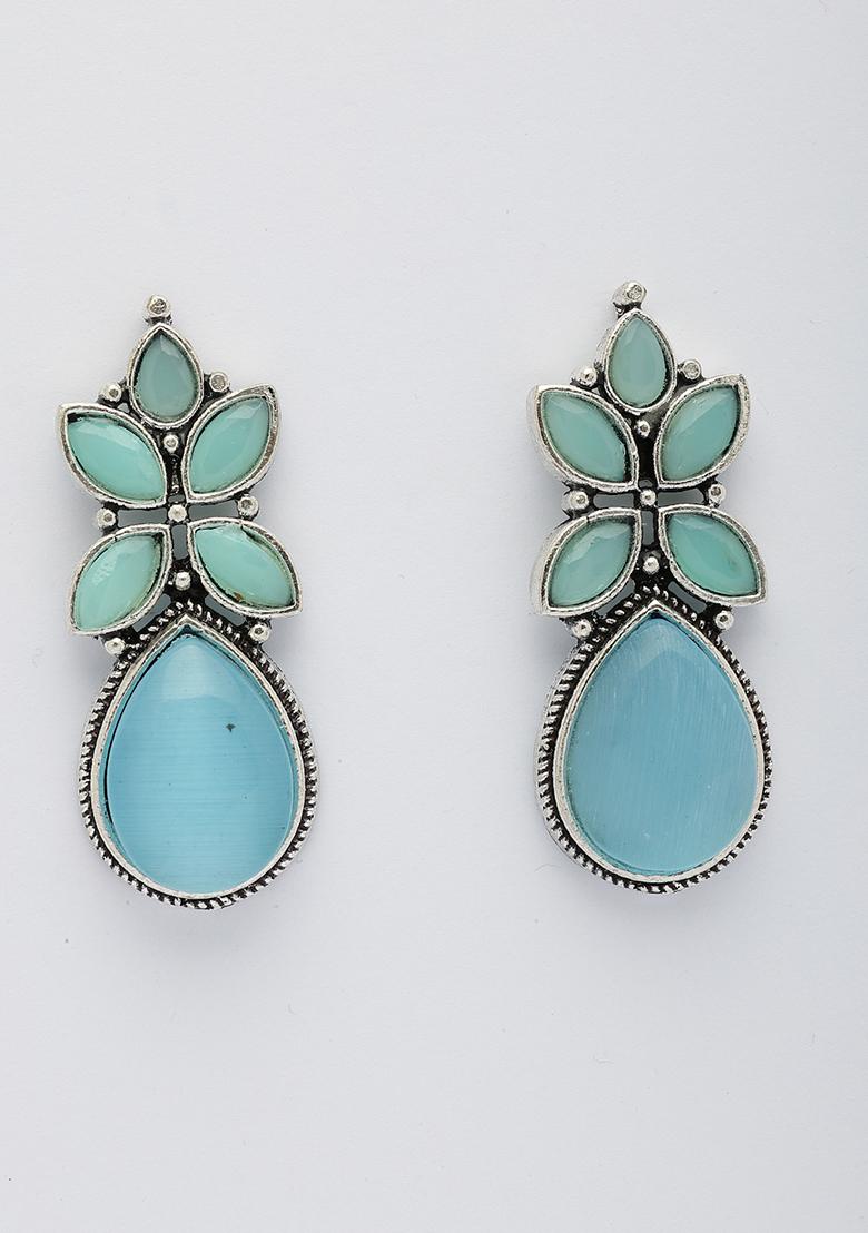 Blue Artificial Stones Silver Plated Drop Earrings
