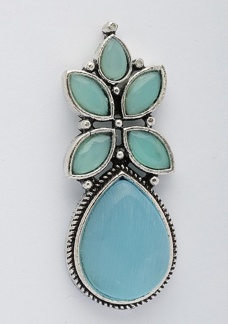 Blue Artificial Stones Silver Plated Drop Earrings