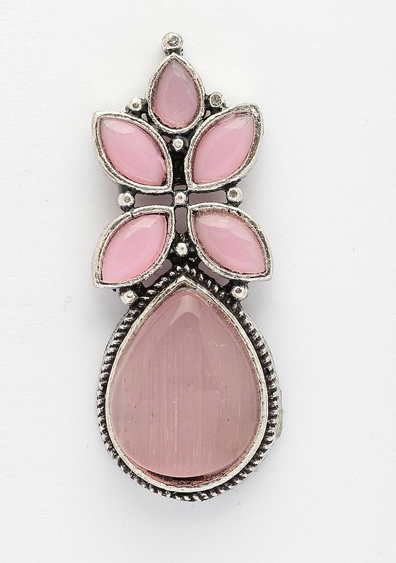 Pink Artificial Stones Silver Plated Drop Earrings