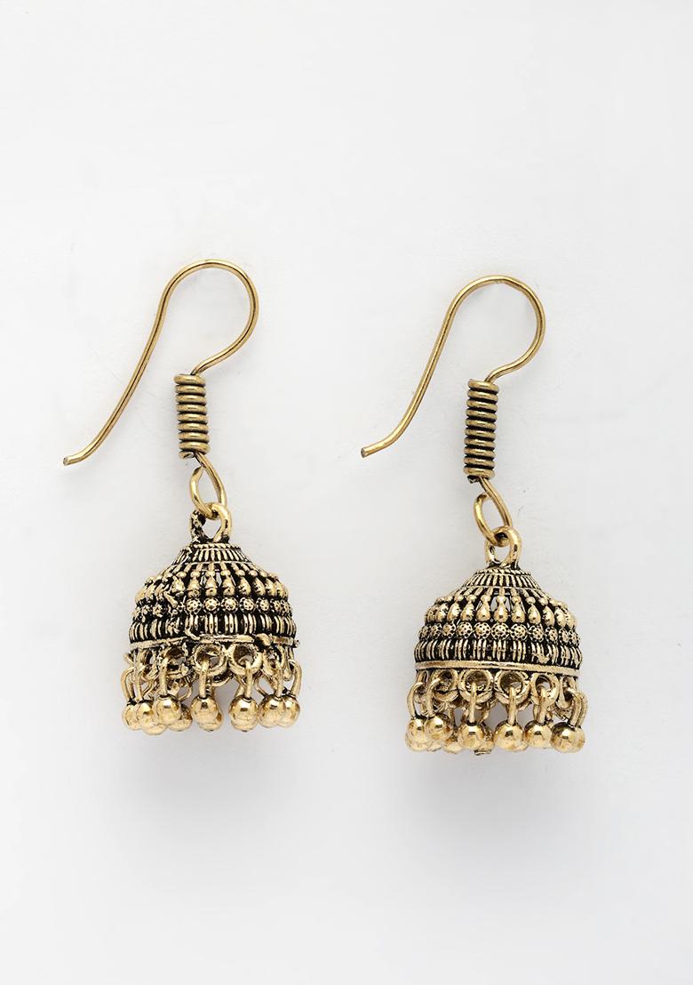 Gold Gold Plated Traditional Oxidized Jhumka Earrings