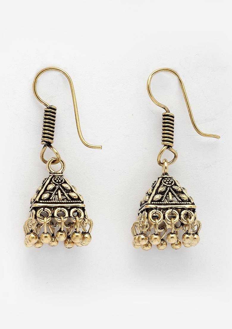 Gold Oxidized Gold Plated Jhumka Earrings