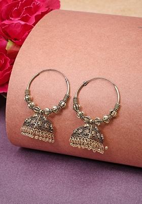 Gold Ethnic Gold Plated Oxidized Jhumka Earrings