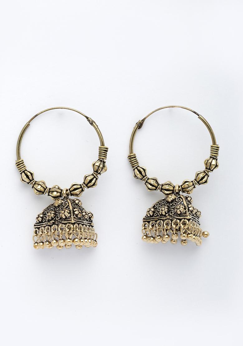 Gold Ethnic Gold Plated Oxidized Jhumka Earrings