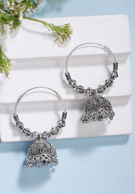 Silver Handmade Plated Oxidized Traditional Jhumka Earrings