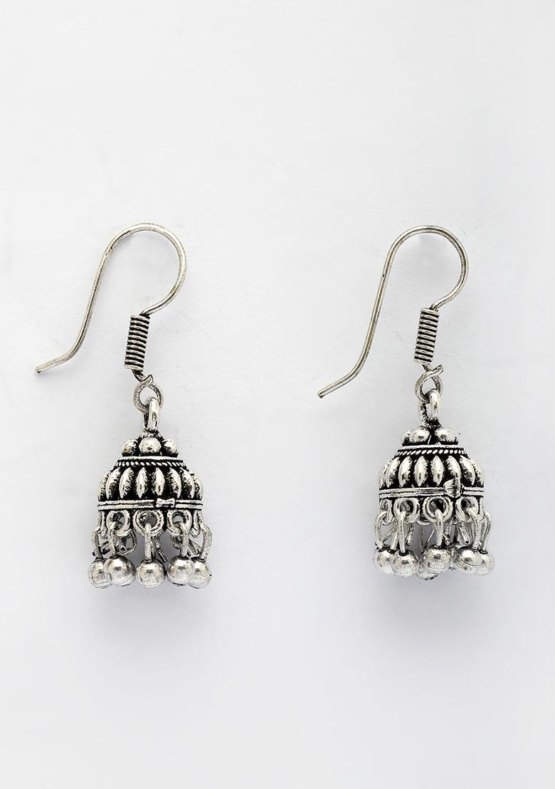 Silver Traditional Plated Oxidized Jhumka Earrings
