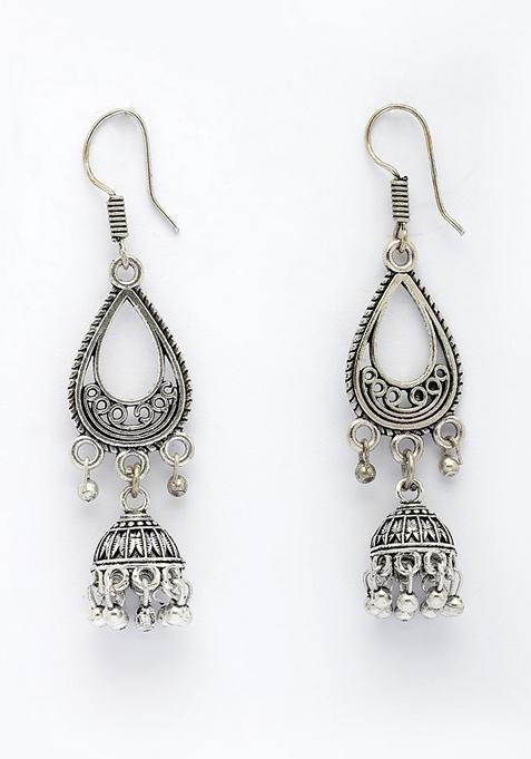 White - Noor-e-Jhumka Classic German Silver Earrings 42