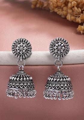 Silver Plated Traditional Oxidized Jhumka Earrings