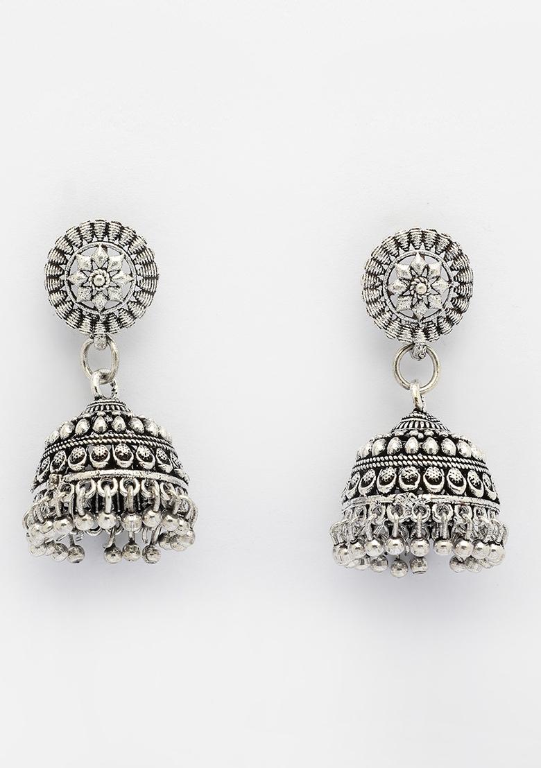 Silver Plated Traditional Oxidized Jhumka Earrings