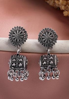 Silver Plated Oxidized Contemporary Jhumkas Earrings