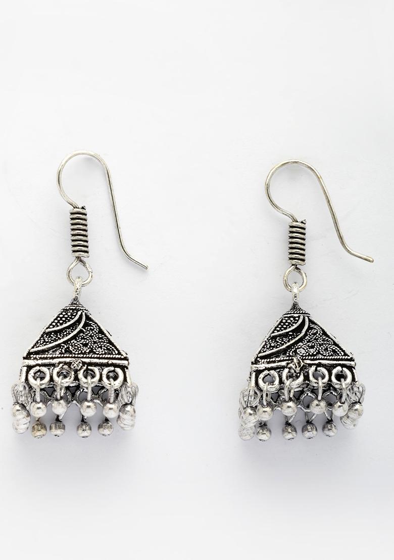 Silver Oxidized Plated Jhumka Earrings