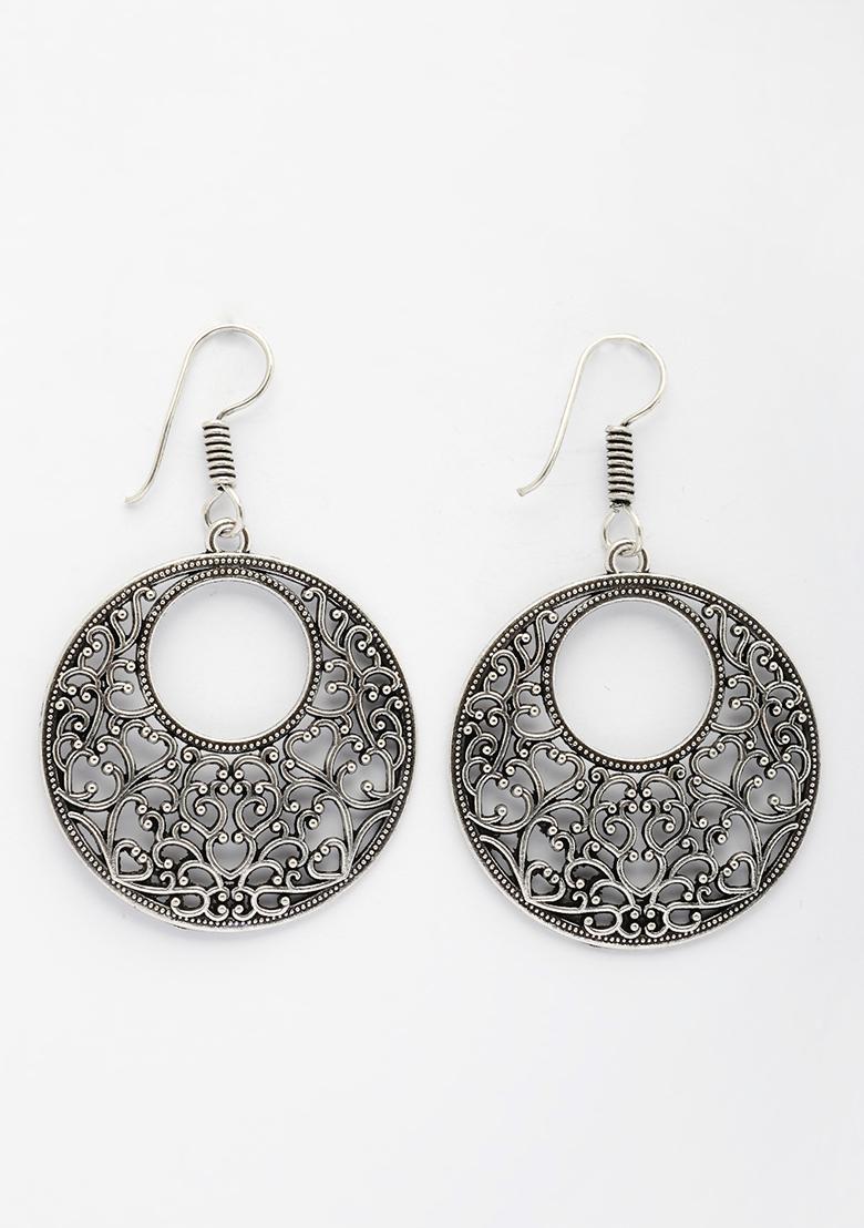 Silver Ethnic Plated Oxidized Chandbali Earrings