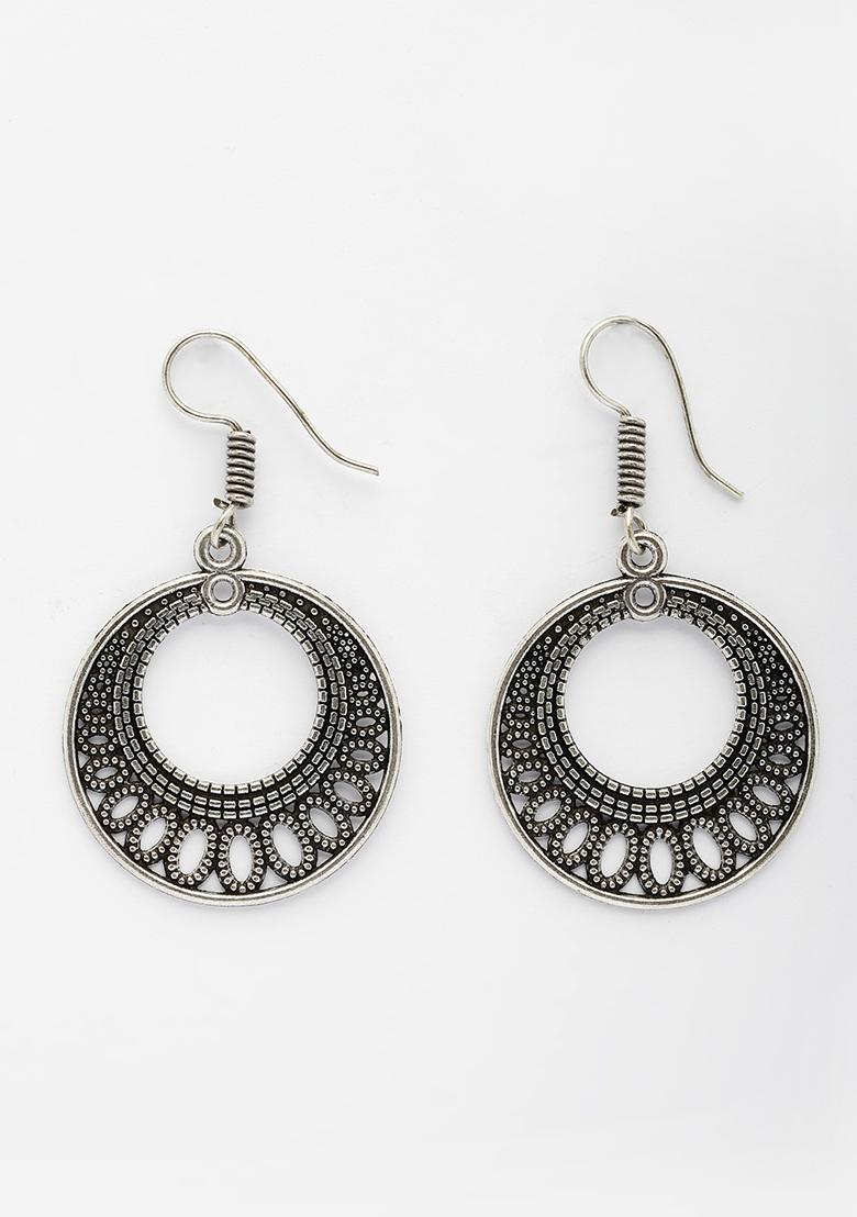 Silver Ethnic Oxidized Plated Chandbali Earrings