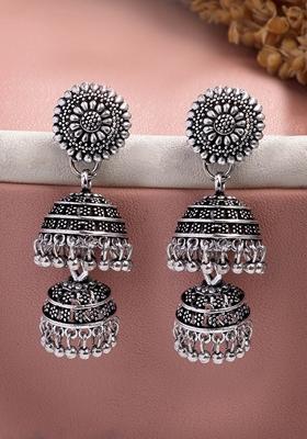 Silver Plated Oxidized German Jhumka Earrings