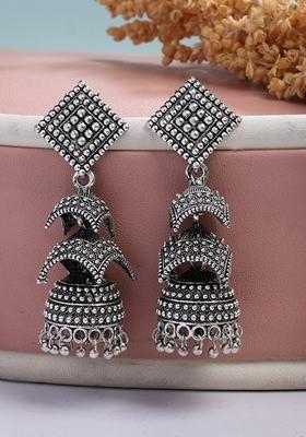 Silver Traditional Oxidized Plated Jhumka Earrings