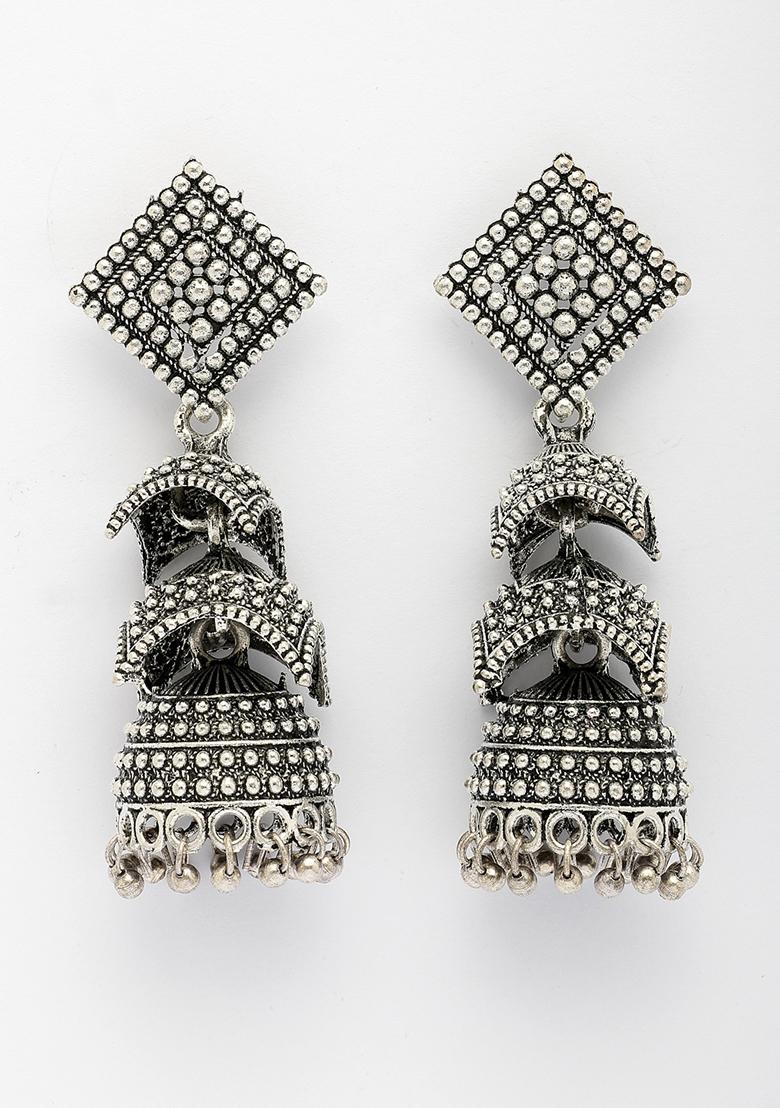 Silver Traditional Oxidized Plated Jhumka Earrings