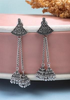 Silver Toned Oxidized German Jhumka Earrings