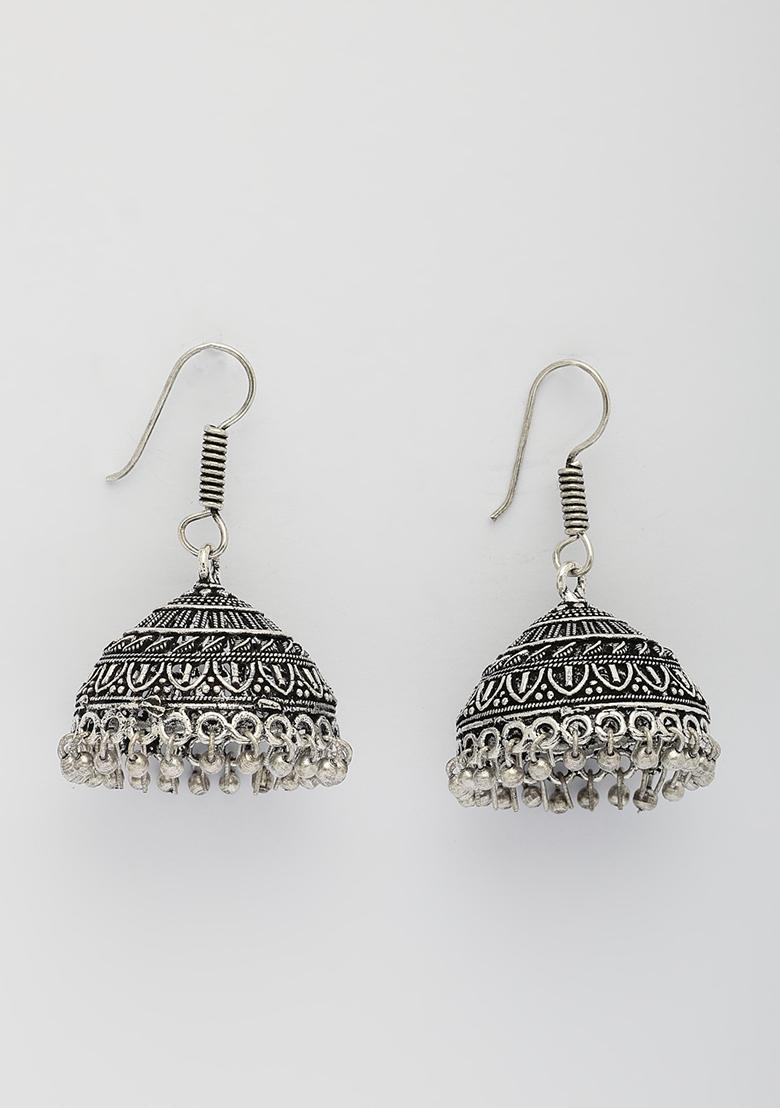 Silver Plated Oxidized German Jhumka Earrings
