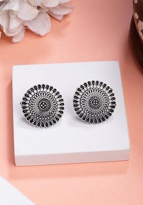 Silver Oxidized Plated Round Shape Traditional Stud Earrings