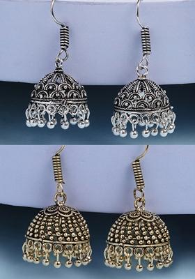 Gold Set Of 2 Oxidized German Silver Jhumka Earrings