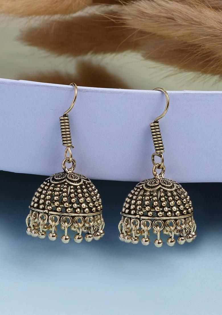 Gold Set Of 2 Oxidized German Silver Jhumka Earrings