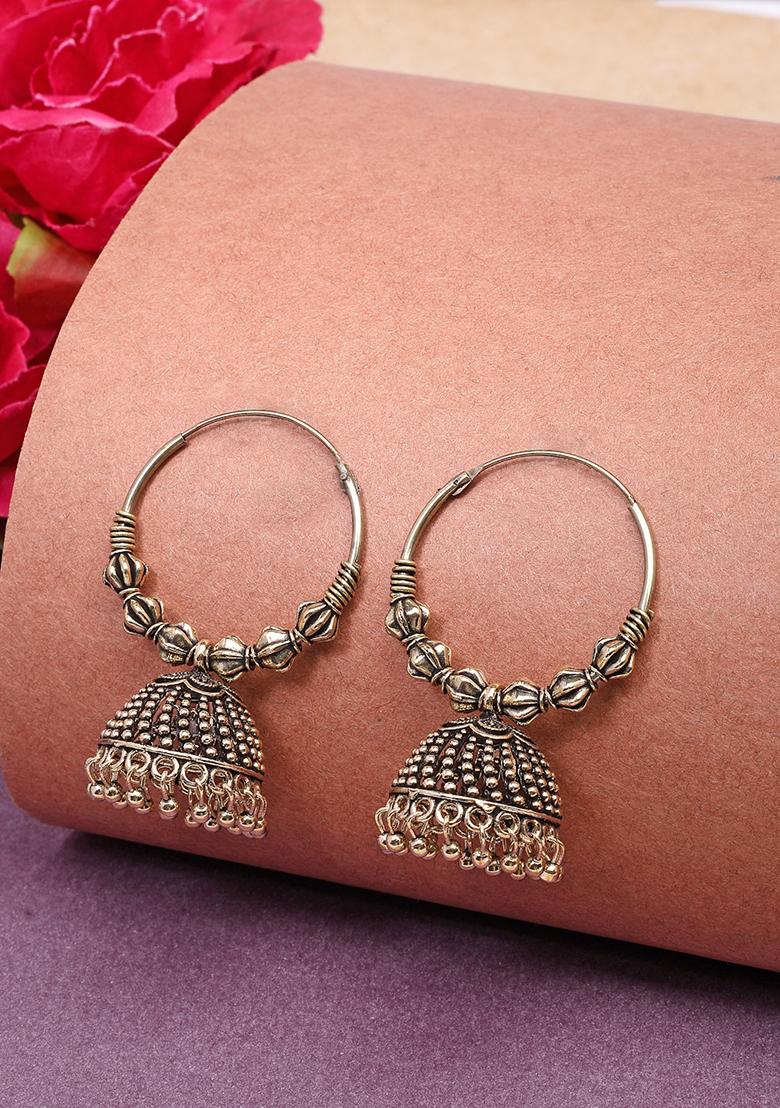 Gold Handmade Set Of 2 Oxidized Traditional Jhumka Earrings