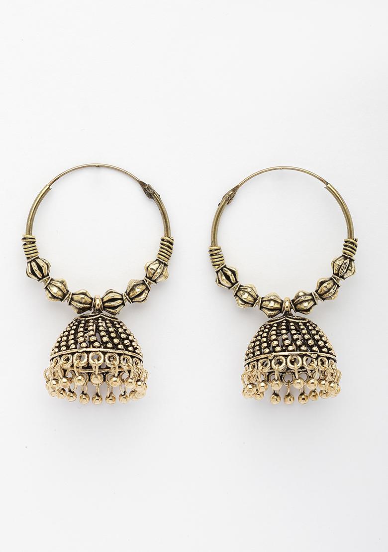 Gold Handmade Set Of 2 Oxidized Traditional Jhumka Earrings