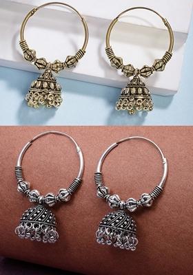Gold Traditional Set Of 2 Oxidized Jhumka Earrings