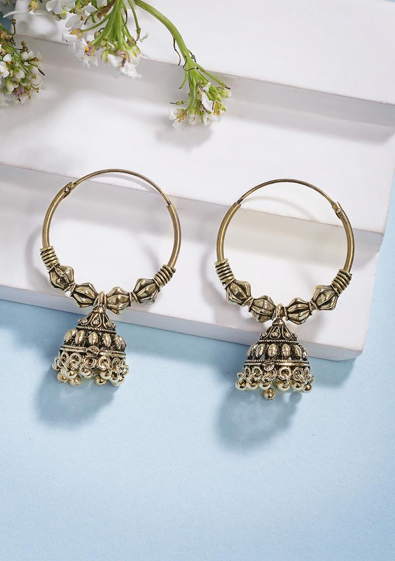 Gold Traditional Set Of 2 Oxidized Jhumka Earrings