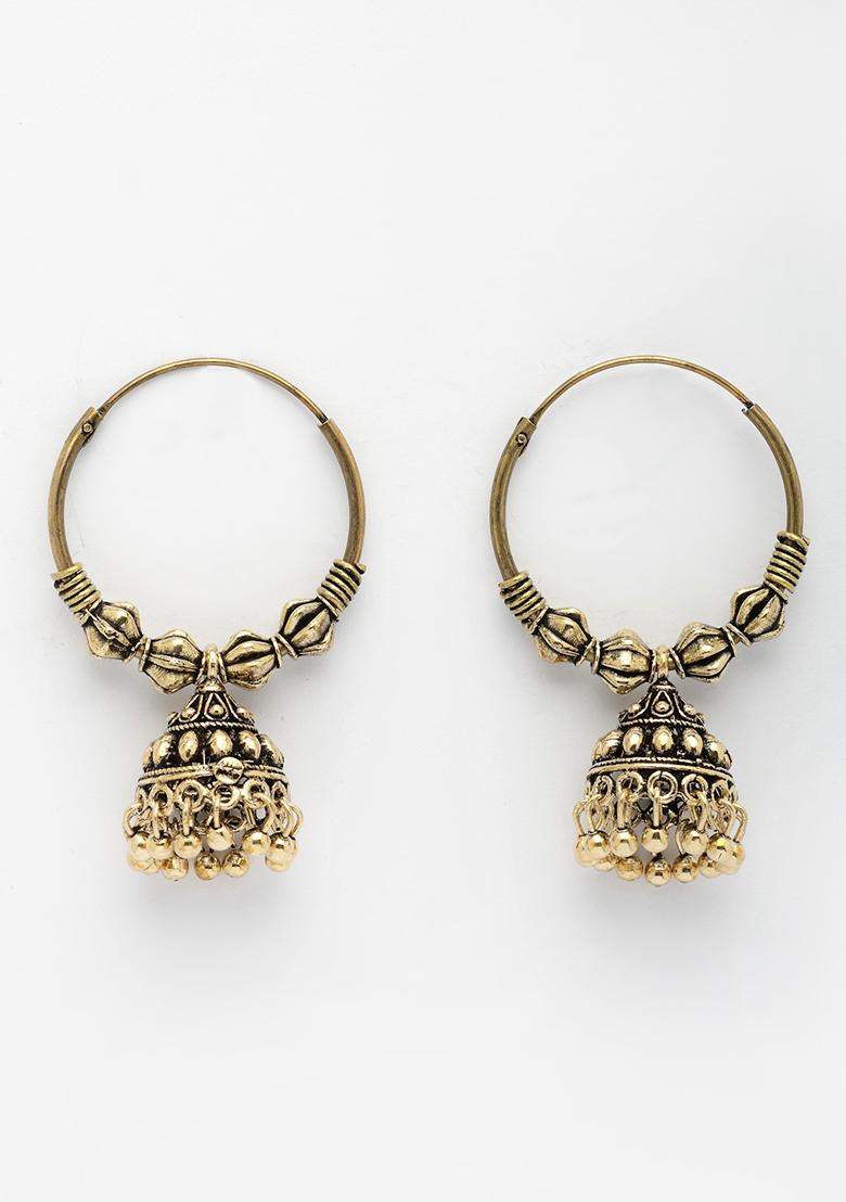 Gold Traditional Set Of 2 Oxidized Jhumka Earrings