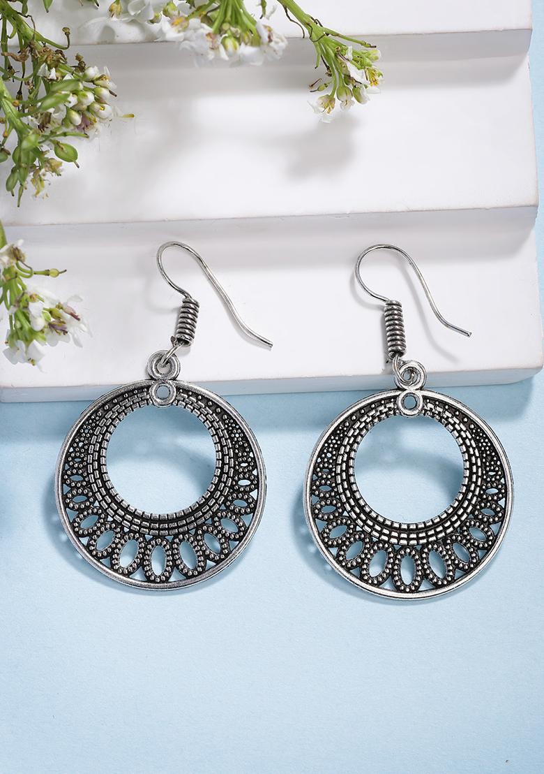 Silver Set Of 3 Plated Oxidized Traditional Earrings