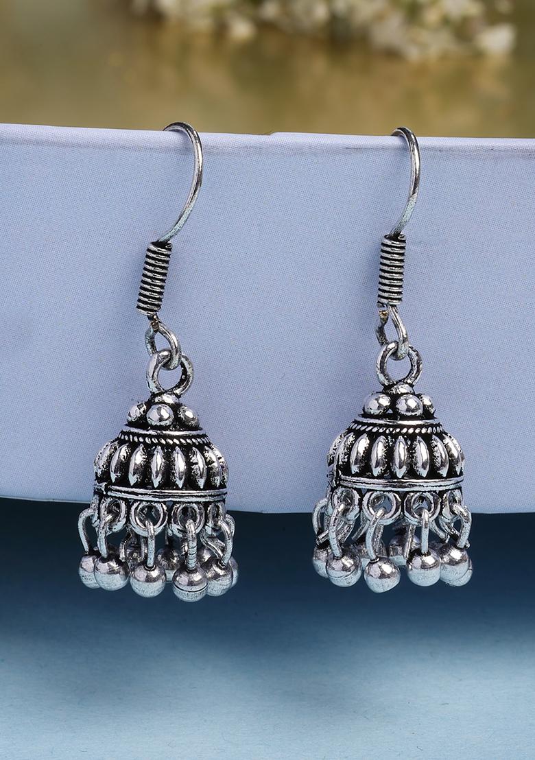 Silver Set Of 3 Traditional Plated Oxidized Jhumka Earrings