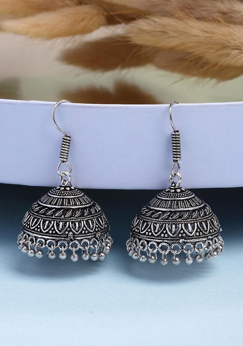 Silver Set Of 3 Traditional Plated Oxidized Jhumka Earrings