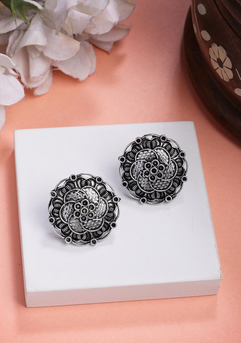 Silver Set Of 3 Plated Oxidized Fashion Traditional Earrings