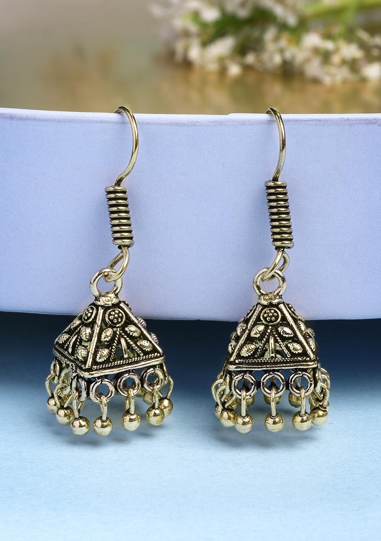 Gold Set Of 3 Oxidized Traditional Fashion Earrings