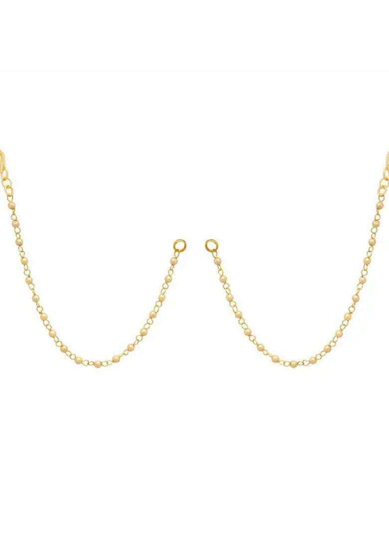 Gold Pearl Studded Classic Gold Plated 1 Line Ear Chain Ear Cuff