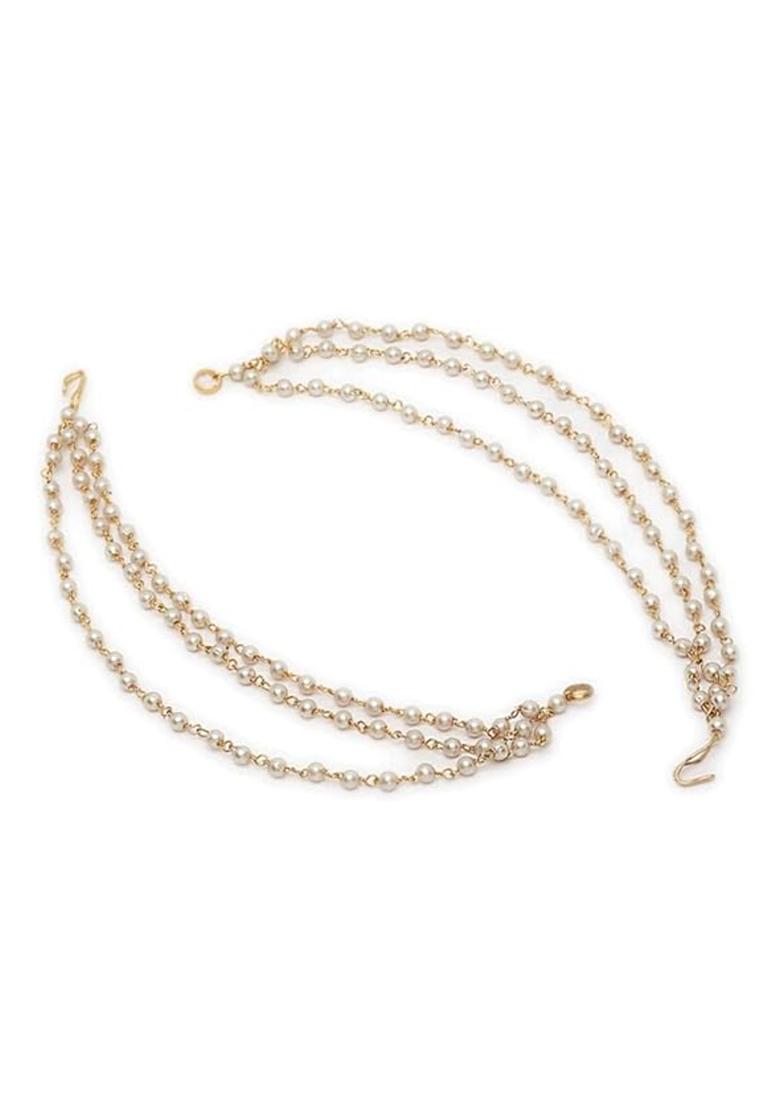 Gold Pearl Studded Classic Gold Plated 3 Line Ear Chain Ear Cuff
