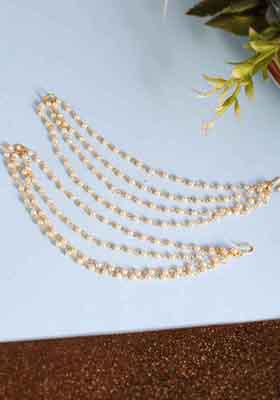 Gold Pearl Studded Classic Gold Plated 4 Line Ear Chain Ear Cuff
