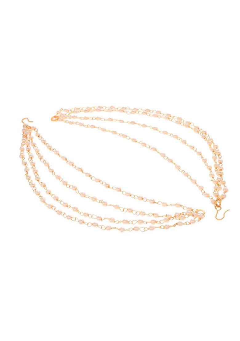 Gold Pearl Studded Classic Gold Plated 4 Line Ear Chain Ear Cuff