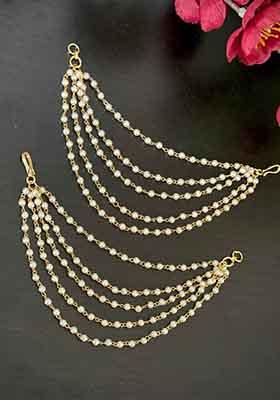 Gold Pearl Studded Classic Gold Plated 5 Line Ear Chain Ear Cuff