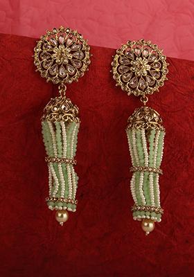 Sea Green Kundan Brass Earrings