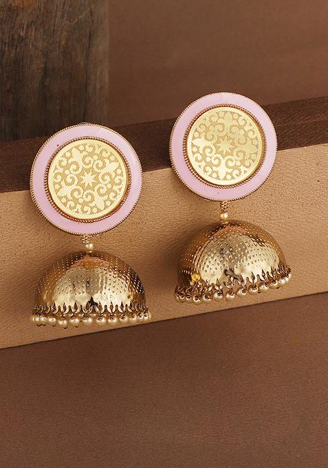 Maroon Pearls Brass Earrings