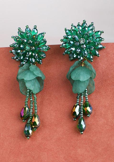 Green Pearls Alloy Earrings